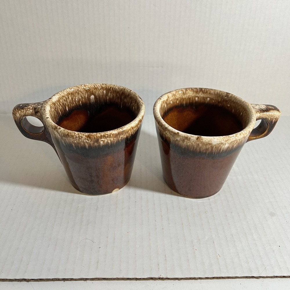 Set of 2 Vintage Hull USA Brown Drip Coffee Cup/Mug Oven Proof Ceramic Mug 10 Oz